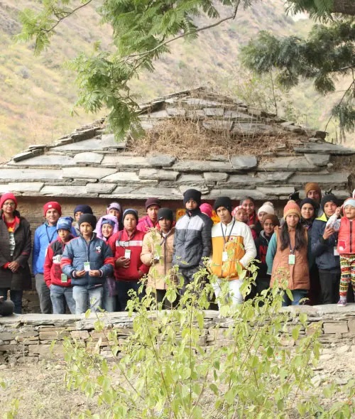 Group of people in village